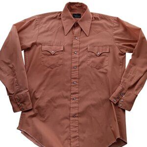 Western Shirt Large Vintage 1970's Men's Salmon Pink Champion Snap Cowboy Indie